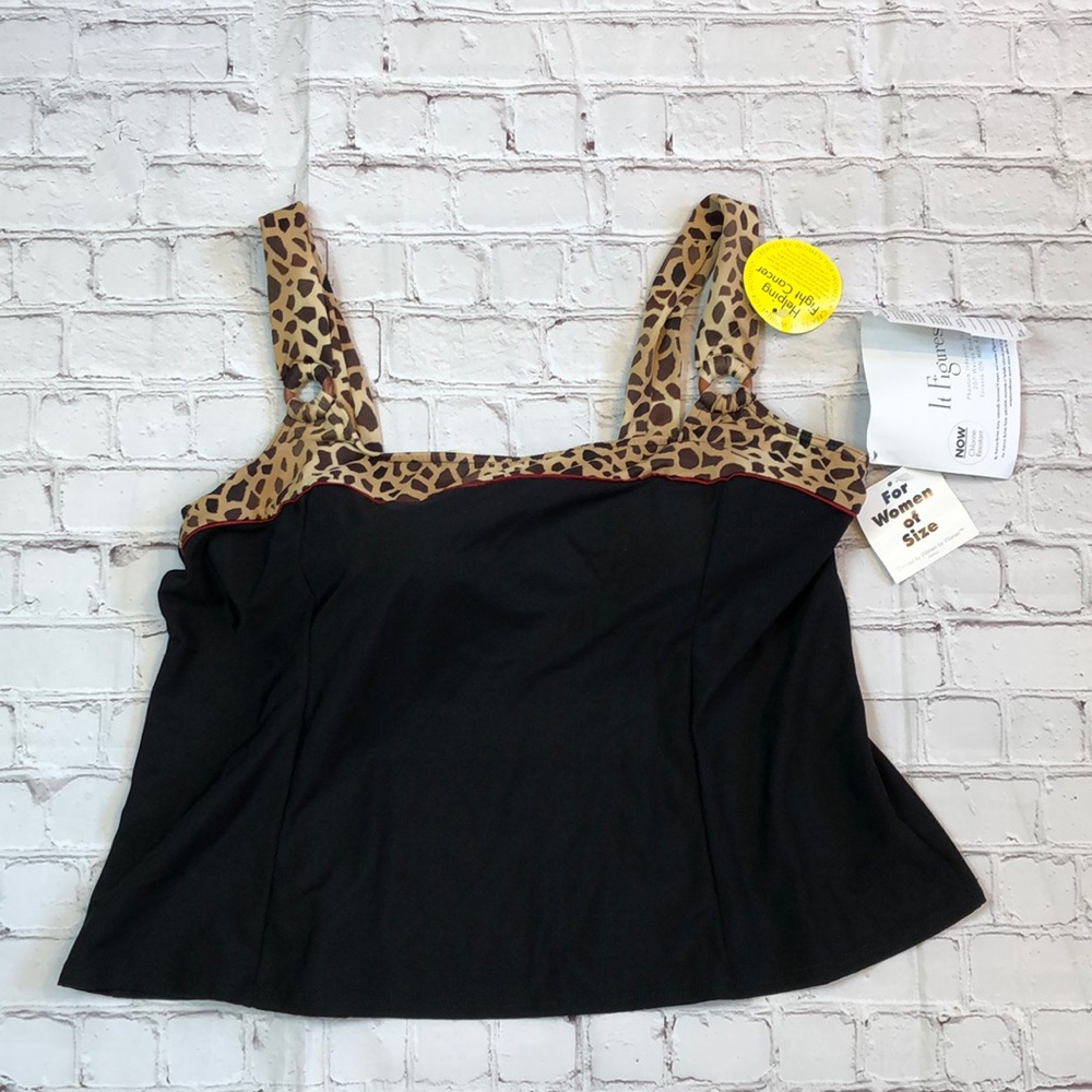NWT It Figures Black Swim Top Tankini Leopard Straps 18W